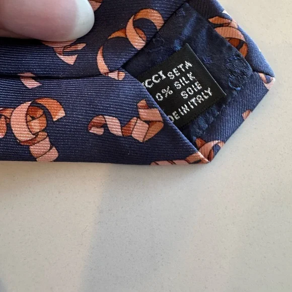 Gucci Navy Silk Necktie Ribbon Equestrian Nautical Motif Made in Italy 3.75 x60”